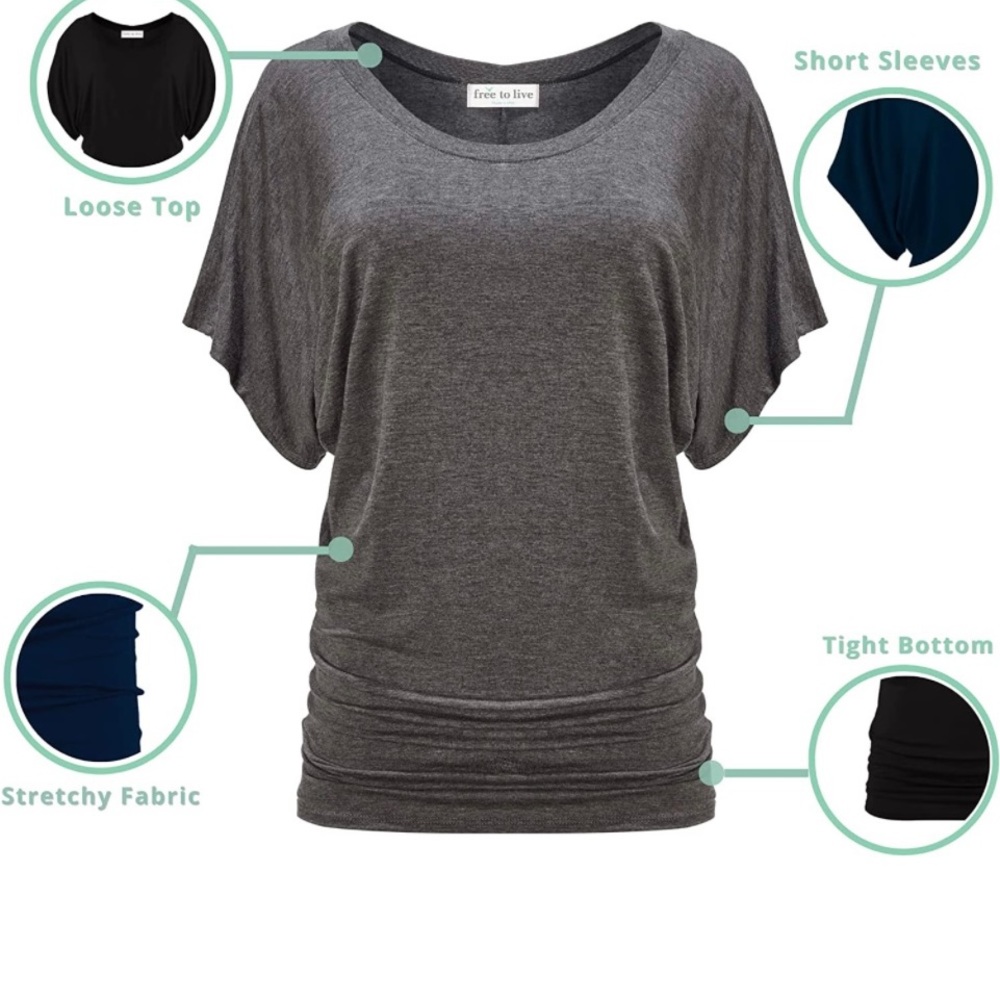 Free to Live 3 Pack Short Sleeve Casual Women's Dolman tops.